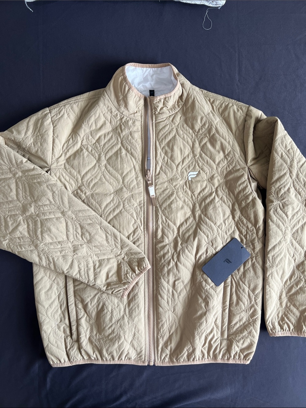 Fabletics Men’s Reversible Reflective Quilted Light Tan Full-Zip Jacket